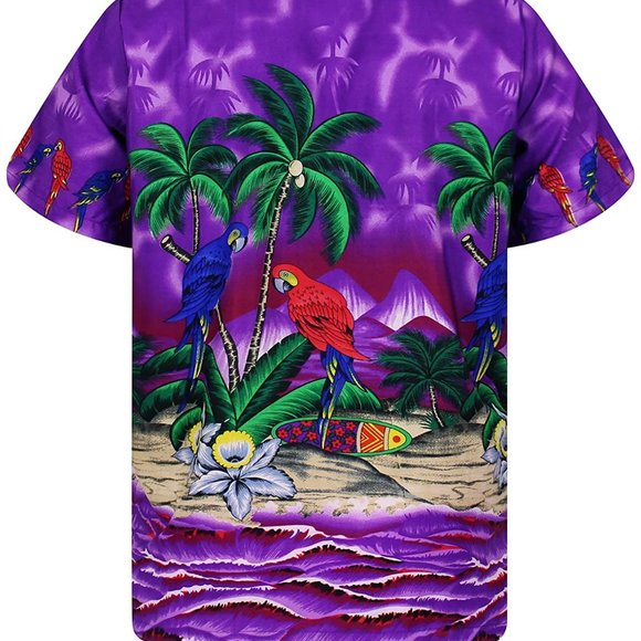 Men Funky Hawaiian Print Polo Shirt Short … - Picture 3 of 5